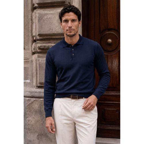 Portofino Premium Düğmeli Polo Yaka İnce Erkek Triko Kazak - Lacivert