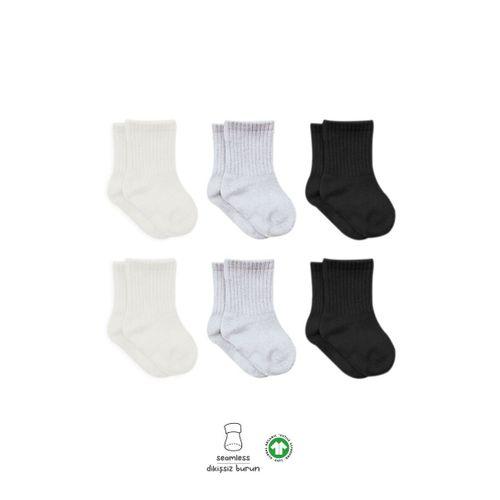 Bistyle Basic Penye Soket Çorap 6'Lı BS10101B Ekru Gri Siyah