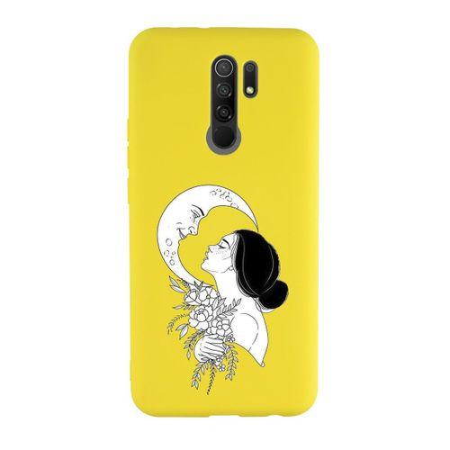 Xiaomi Redmi 9 Uyumlu Moon and Women Desenli Premium Silikonlu Lansman Telefon Kılıfı