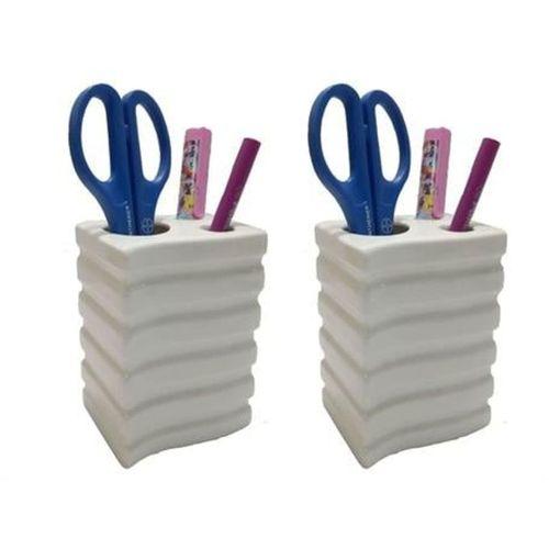 2 Adet Kalemlik Kare Çizgili Model Seramik Ofis Gereci  8X6X11Cm