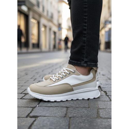 BA0246 Krem Bağcıklı Yüksek Beyaz Taban Günlük Erkek Ayakkabı