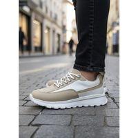 BA0246 Krem Bağcıklı Yüksek Beyaz Taban Günlük Erkek Ayakkabı