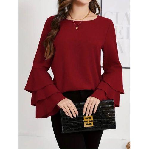 Kadın Uzun Kollu Bisiklet Yaka Kollar İspanyol Volanlı Sandy Bluz