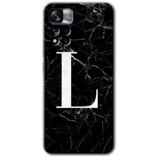 Redmi Note 11 Pro Plus 5G Kılıf HD Desen Baskılı Arka Kapak - Siyah Mermer Desenli L Harfi