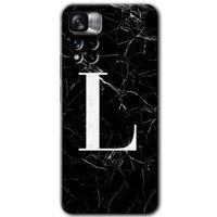 Redmi Note 11 Pro Plus 5G Kılıf HD Desen Baskılı Arka Kapak - Siyah Mermer Desenli L Harfi