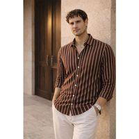 Scorsese Çizgili Relaxed Fit Erkek Gömlek - Kahve