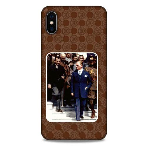 Apple iPhone XS Max Kılıf Atatürk (23) Ultra Koruma Kılıfı Kahve Yuvarlak