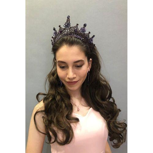 Kajam Model Mor Gelin Kına Tacı ve Küpesi