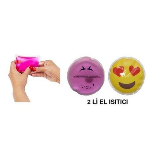 Kalp Emoji Pembe Ceylan Cep Sobası,El Isıtıcı,2 Adet Sıcak Su Torbası Pvc  9Cm