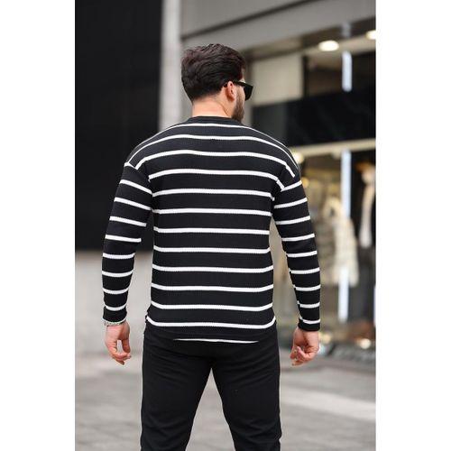 Unique Baskılı Çizgili Erkek Sweatshirt - Siyah