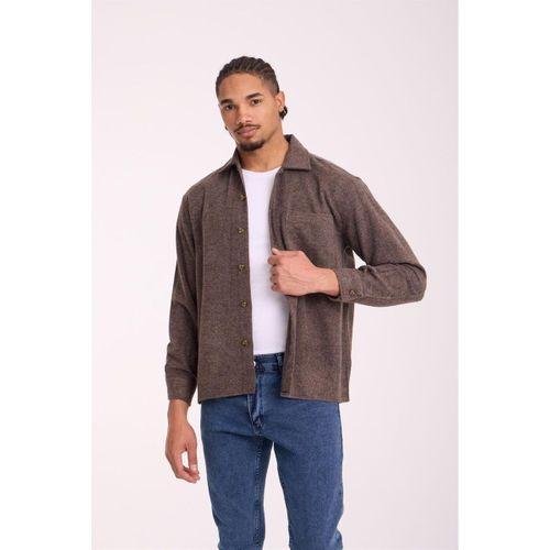 Frankel Kaşe Kumaş Tek Cepli Relaxed Fit Erkek Gömlek - Koyu Bej