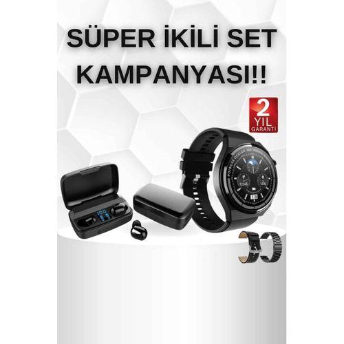 Kablosuz Bluetooth Kulaklık Ve Kordon Hediyeli Akıllı Saat Nabız Ölçer Uzun Pil Ömrü
