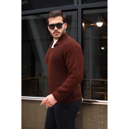 Oversize Selanik Örgü Düğmeli Erkek Hırka- KoyuKahve