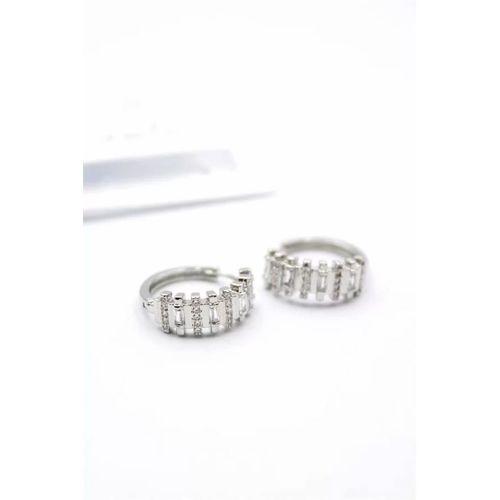 Taşlı Halka Küpe - Gümüş