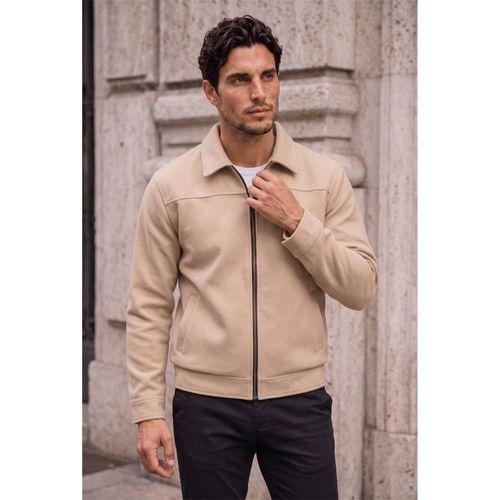 Harrison Relaxed Fit Kaşe Fermuarlı Erkek Ceket - Bej