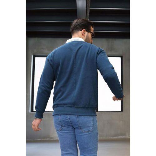 Polo Yaka Selanik Örme Kumaş Erkek Sweatshirt - İndigo