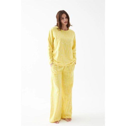 Kadın Oversize Sarı Desenli Pamuklu Kalın Pijama Takımı