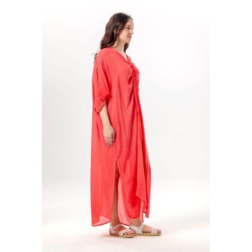 Okyanus Yandan Yırtmaçlı Salaş Kesim Yazlık Viskon Pareo Nar Çiçeği nrçği