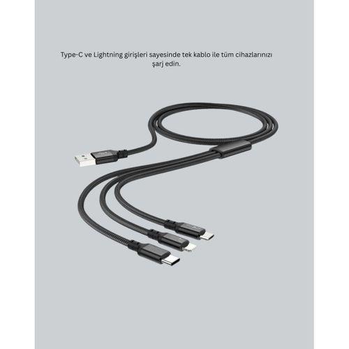 Evrensel 3 Başlıklı Şarj Kablosu – İphone Huawei Samsung İçin