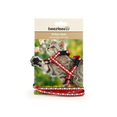 Beeztees Yavru Kedi Göğüs Tasması ve Gezdirme Kayışı 120cm, Kırmızı, 16-25cm Boyun, 23-36cm Göğüs