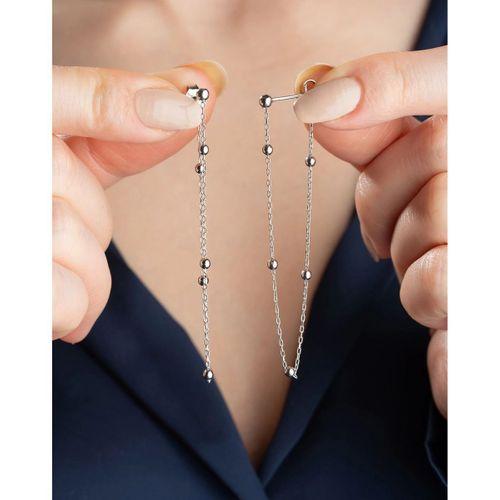 Gümüş Çift Zincirli Top Detaylı Kadın Küpe