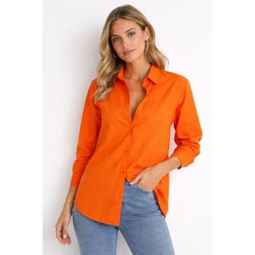 Uzun Kollu Gömlek Düğmeli Klasik Yaka Günlük Ve Ofis Şıklığına Uygun - Turuncu