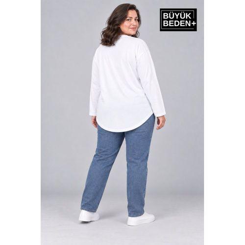 Süperlife Kadın Büyük Beden Bisiklet Yaka Süprem İnce Uzun Kollu Oval Etek Tişört SPR26BTSK943