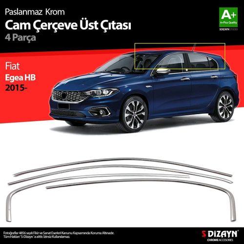 S-Dizayn Fiat Egea HB Krom Cam Üst Çıtası 4 Prç. 2015 Üzeri (Mat Krom) A+ Kalite