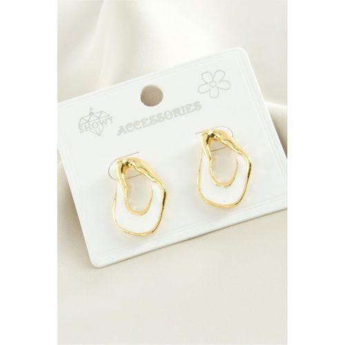 Oval Mineli Metal Küpe