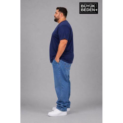 Süperlife Büyük Beden Erkek V Yaka Pamuklu Basic Tişört Lacivert 3XL-6XL SPR26BTS509