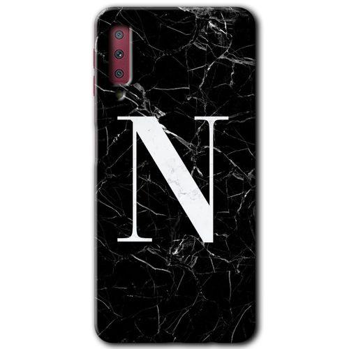 Potkal Hediye Fabrikası Samsung Galaxy A7 2018 Kılıf HD Desen Baskılı Arka Kapak - Siyah Mermer Desenli N Harfi