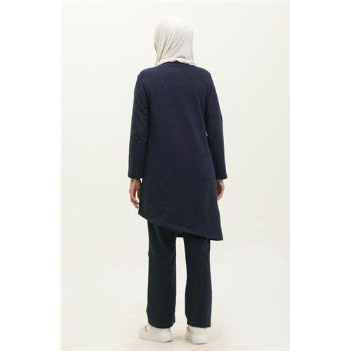 Kruvaze Bisiklet Yaka Sade Basic Tunik Panolon İkili Takım - 03076.202 - Açık Lacivert