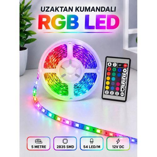 Rgb Şerit Led 5 Metre 12v 2835 Smd Kumandalı Renkli Oda Ve Ev Aydınlatması