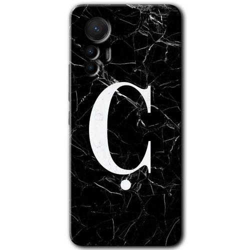 Xiaomi Mi 12 Lite HD Baskılı Kılıf + 9D Tam Ekran Koruyucu - Siyah Mermer Desenli Ç Harfi