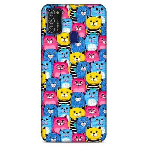 Lopard Samsung Galaxy M21 Uyumlu Kılıf Kediler (36) Glitter Kılıf Mavi Pembe