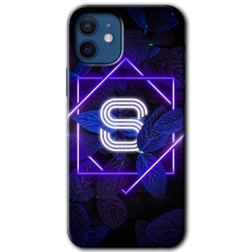 MRCİLETİSİM iPhone 12 Kılıf HD Desen Baskılı Arka Kapak + Temperli Cam - Dark Neon Yaprak S Harfi