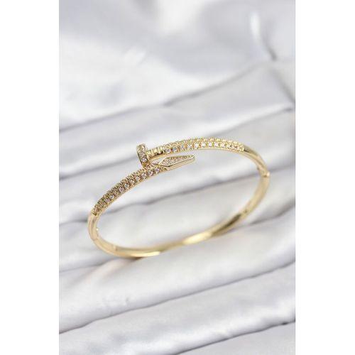Pirinç Gold Renk Zirkon Taşlı Çivi Model Kadın Kelepçe Bileklik