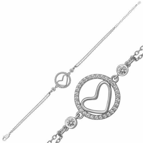 Gümüş Kalpli Halka Kadın Bileklik