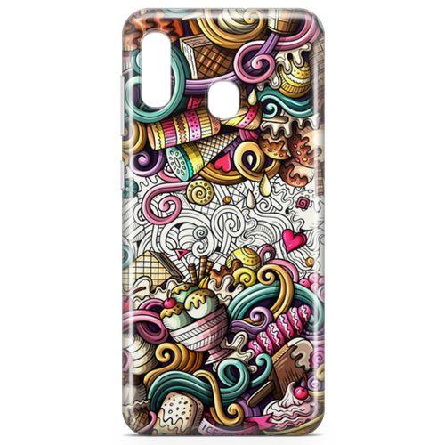Samsung Galaxy A40 Kılıf Dondurma Doodle Arka Kapak Koruma Desenli Full Koruyucu