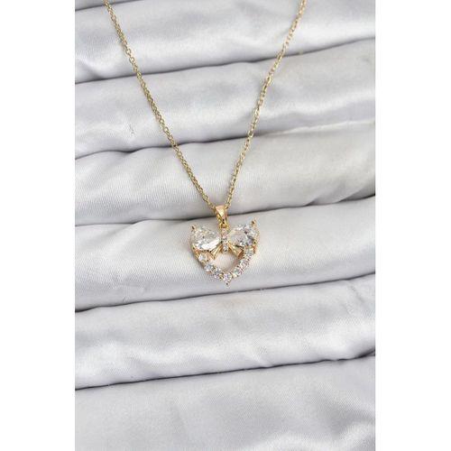 316L Çelik Zincir Gold Renk Kalp ve Fiyonk Model Zirkon Taşlı Kadın Kolye