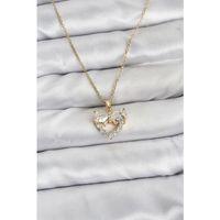 316L Çelik Zincir Gold Renk Kalp ve Fiyonk Model Zirkon Taşlı Kadın Kolye