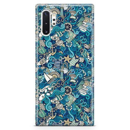 Samsung Galaxy Note 10 Plus Kılıf Doodle Gemi Turları Arka Kapak Koruma Desenli Full Koruyucu