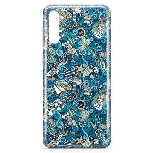 Samsung Galaxy A70 Kılıf Doodle Gemi Turları Arka Kapak Koruma Desenli Full Koruyucu