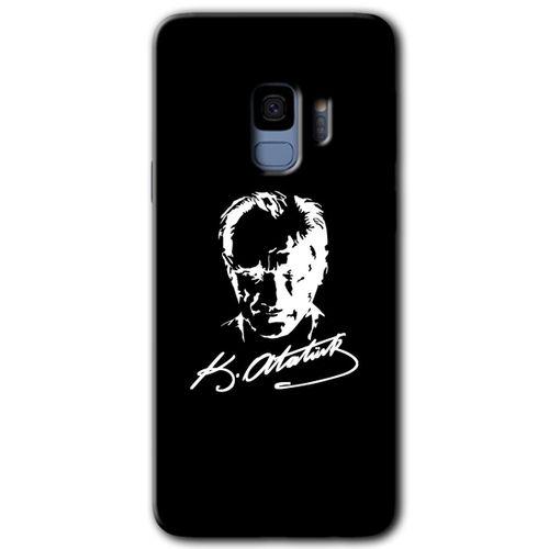 Galaxy S9 Kılıf HD Desen Baskılı Arka Kapak - Atatürk Silüet İmza + Kırılmaz Cam