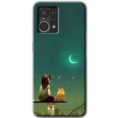 Oppo Reno 7 4G HD Baskılı Kılıf + 9D Tam Ekran Koruyucu - Kedili Kız