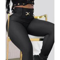 Kadın Yüksek Bel Belden Toka Detaylı Dalgıç Tayt