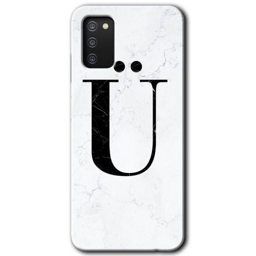Galaxy A02s Kılıf HD Desen Baskılı Arka Kapak - Beyaz Mermer Desenli Ü Harfi + Kırılmaz Cam