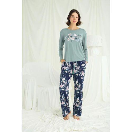 Çiçek Ve Yaprak Desenli Baskılı Pijama Takımı