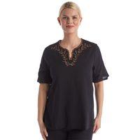 Şile Bezi Kısa Kol Siyah Nakışlı V Yaka Yazlık Otantik Bluz