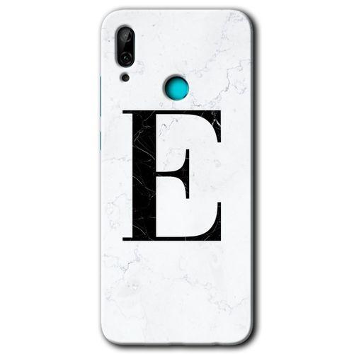 Potkal Hediye Fabrikası Huawei P smart 2019 HD Baskılı Kılıf + 9D Tam Ekran Koruyucu - Beyaz Mermer Desenli E Harfi